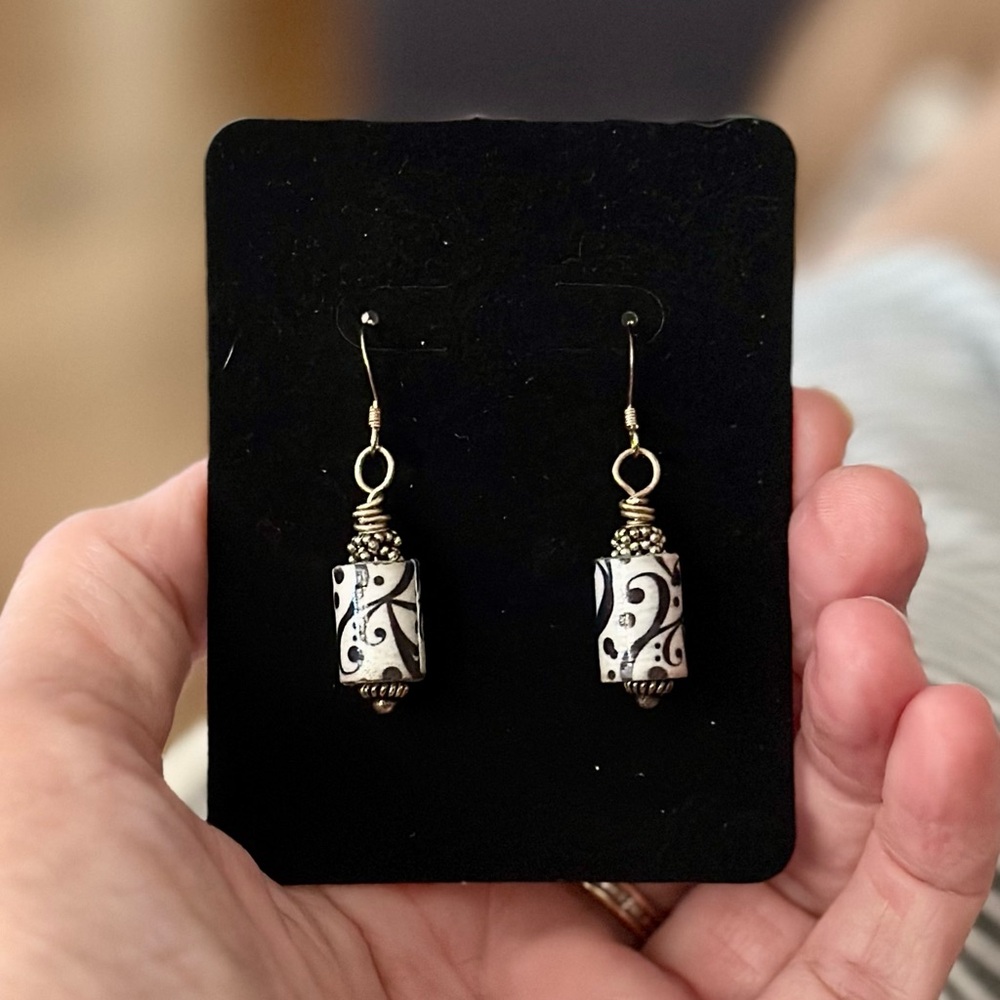Elegant Black and White Dangle Earrings Handmade